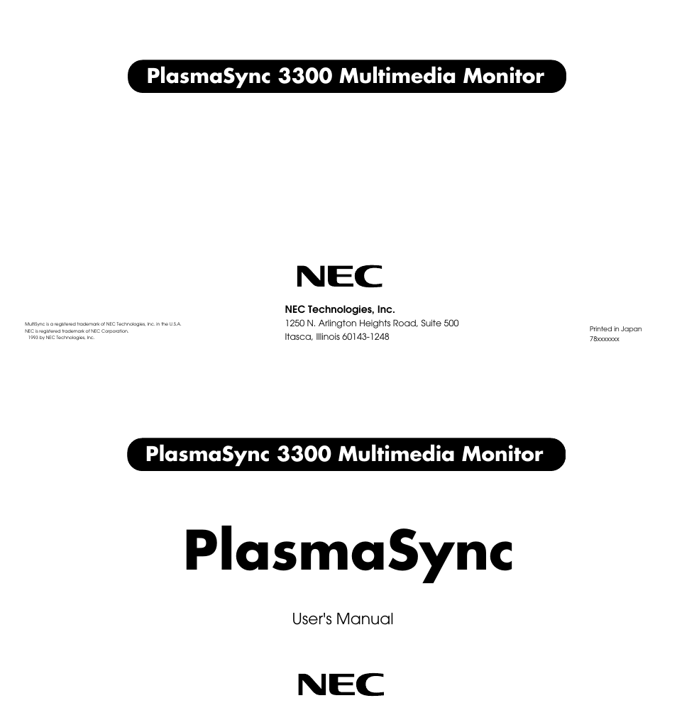 NEC PlasmaSync 3300 User Manual | 31 pages