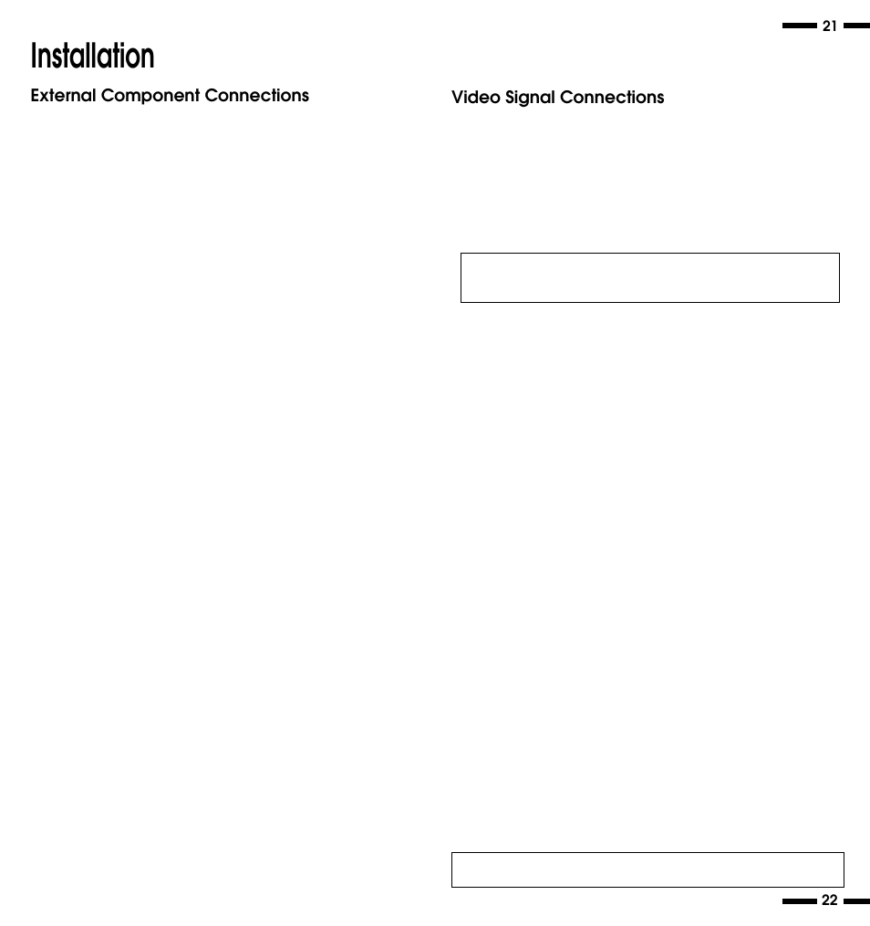 Installation, External component connections, Video signal connections | NEC PlasmaSync 3300 User Manual | Page 15 / 31