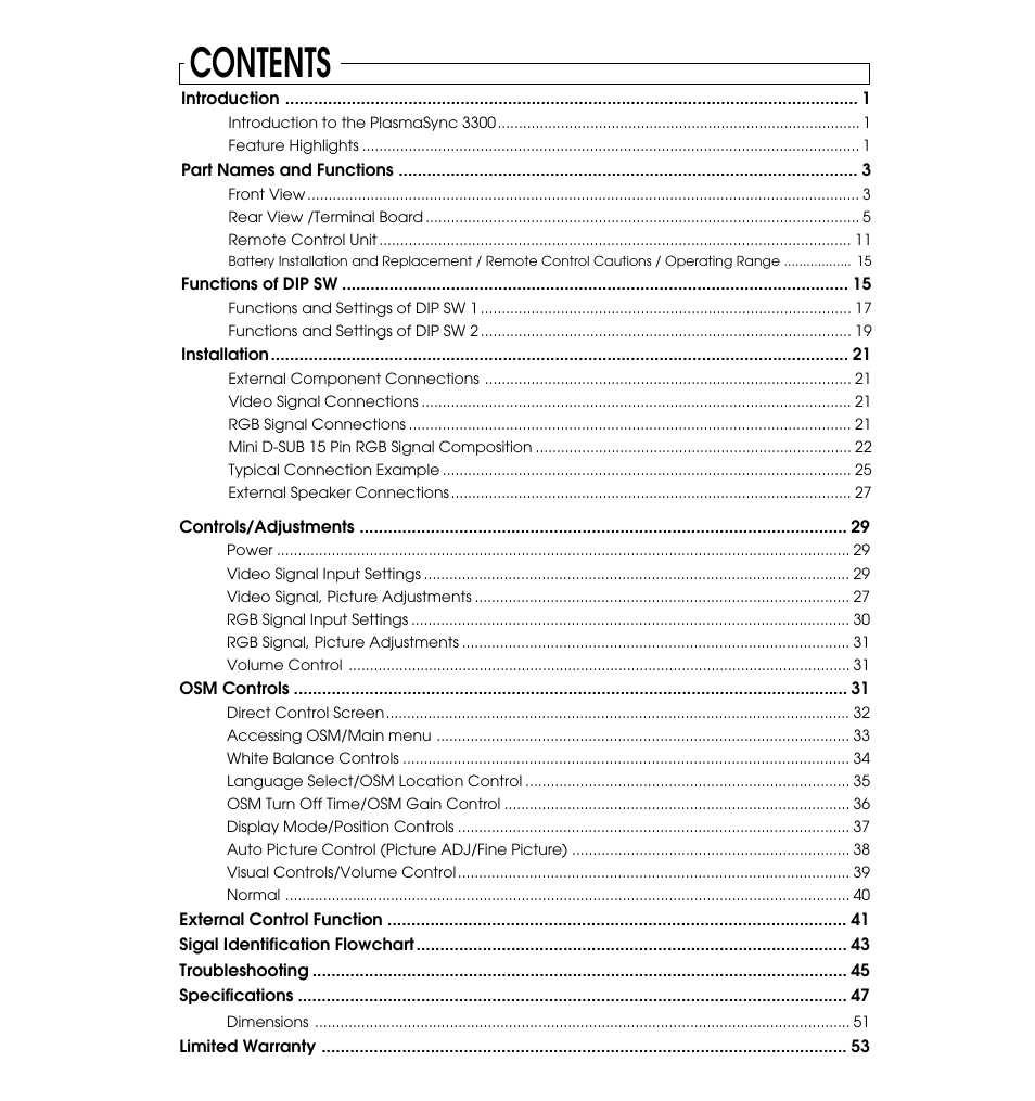 NEC PlasmaSync 3300 User Manual | Page 4 / 31