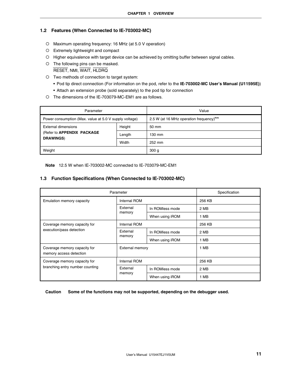 2 features (when connected to ie-703002-mc) | NEC V850/SF1 User Manual | Page 11 / 35