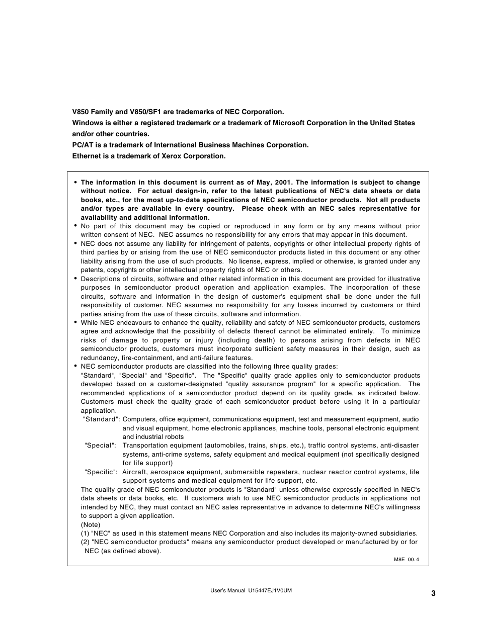 NEC V850/SF1 User Manual | Page 3 / 35