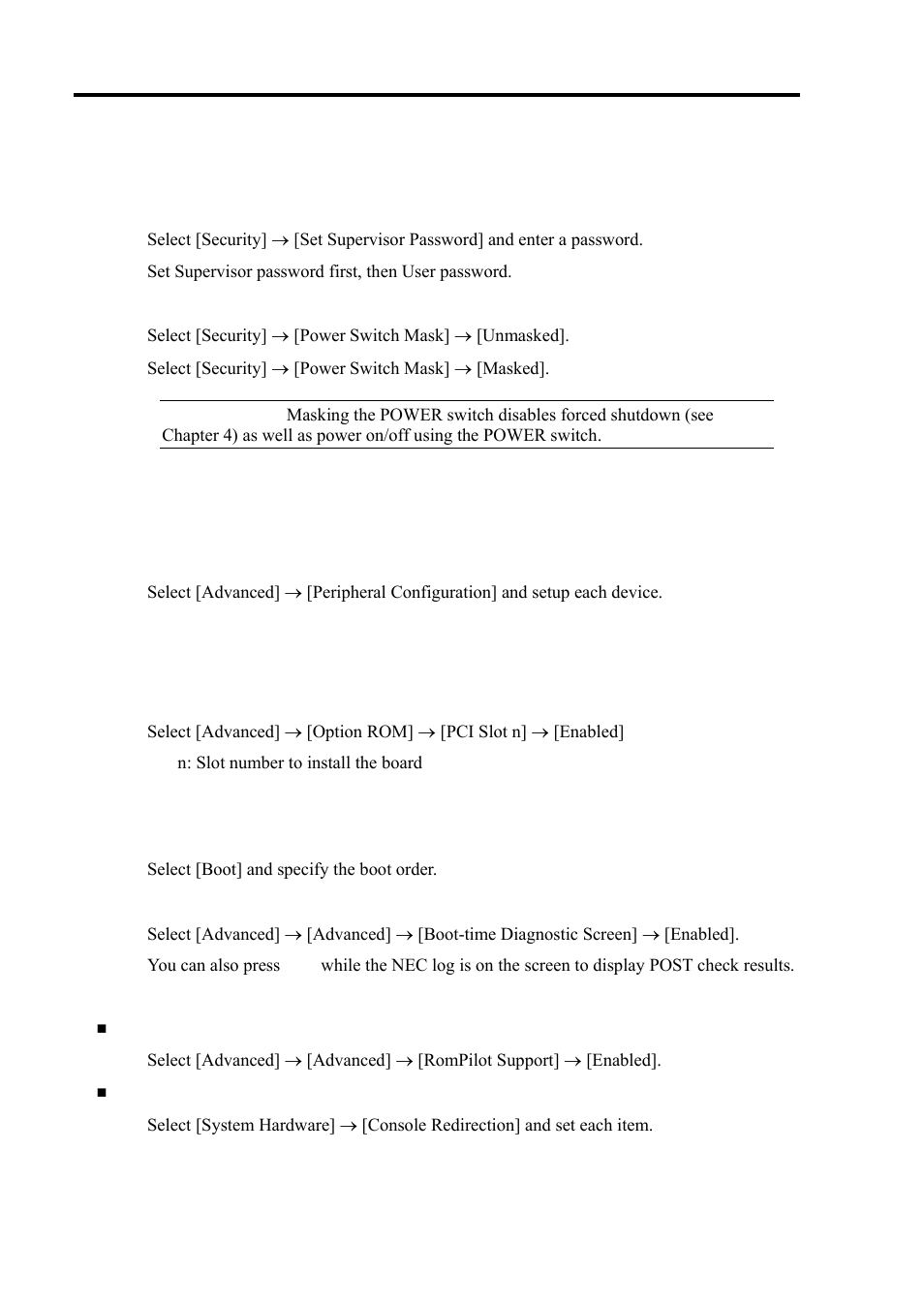 Security, Serial devices, Optional pci–related devices | Boot | NEC EXPRESS 320Lb-R User Manual | Page 88 / 296