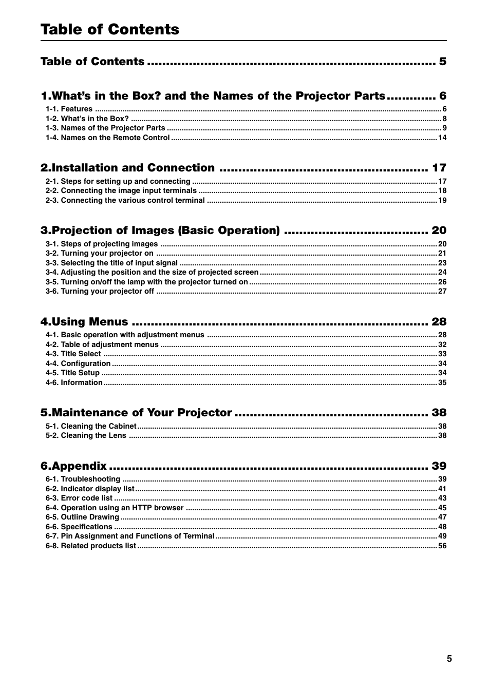 NEC DLP CINEMA NC1600C User Manual | Page 5 / 57