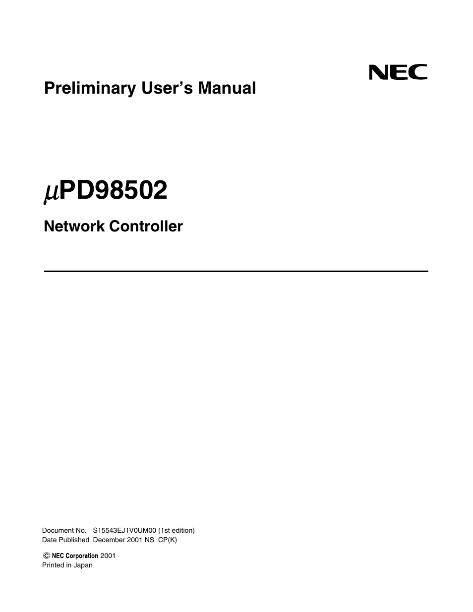 NEC Network Controller uPD98502 User Manual | 595 pages