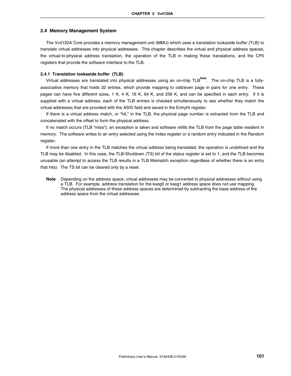 4 memory management system, 1 translation lookaside buffer (tlb) | NEC Network Controller uPD98502 User Manual | Page 101 / 595