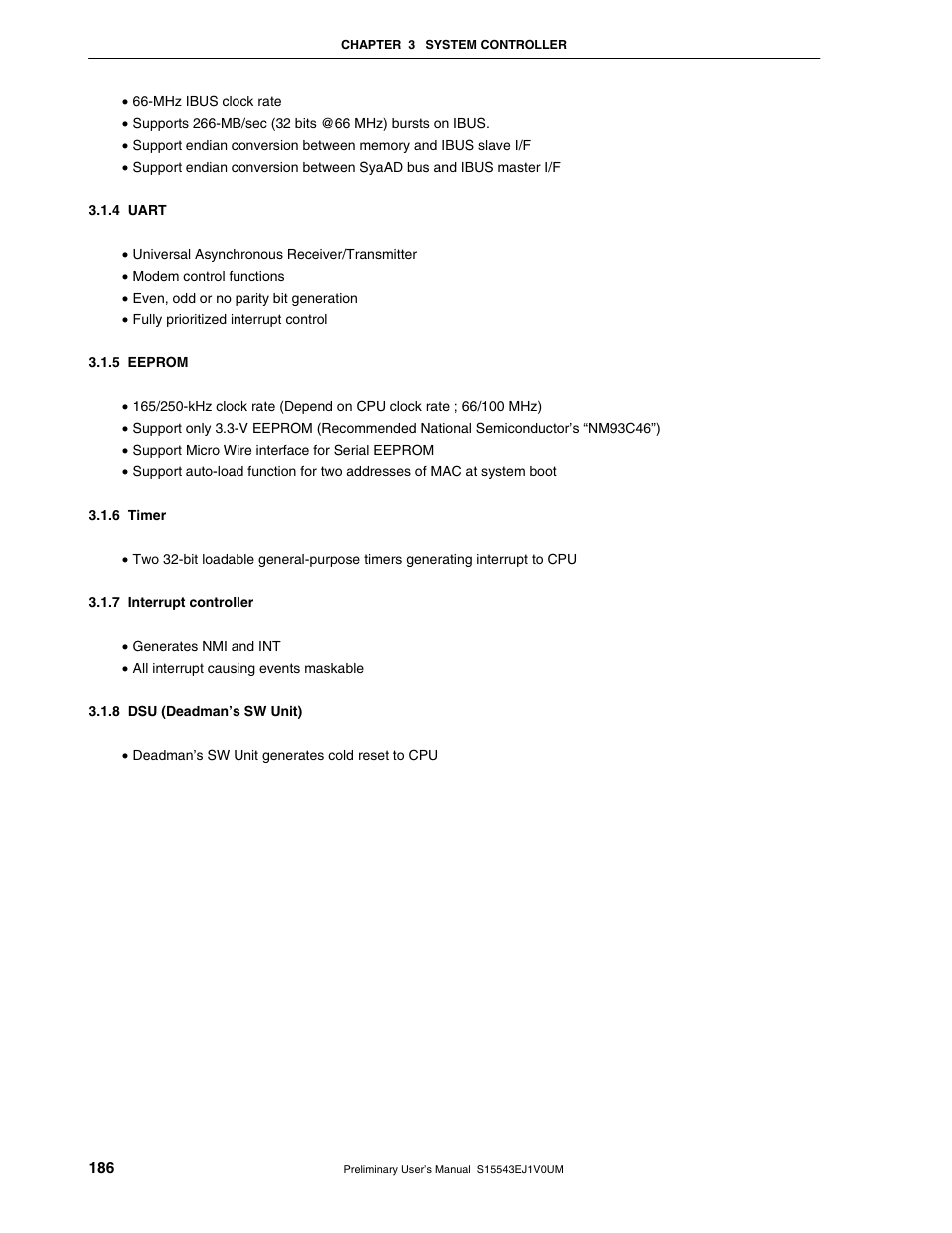 4 uart, 5 eeprom, 6 timer | 7 interrupt controller, 8 dsu (deadman’s sw unit) | NEC Network Controller uPD98502 User Manual | Page 186 / 595