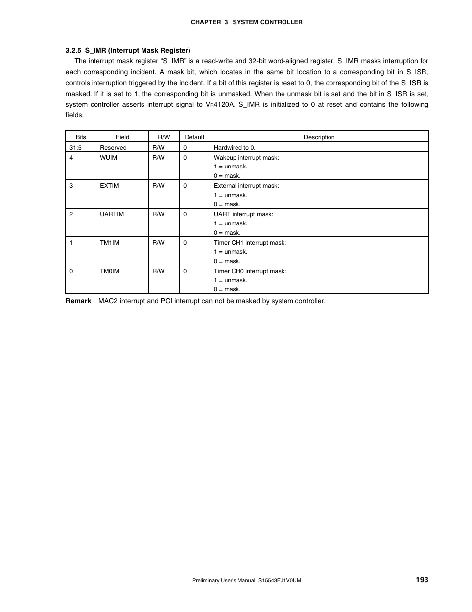5 s_imr (interrupt mask register) | NEC Network Controller uPD98502 User Manual | Page 193 / 595