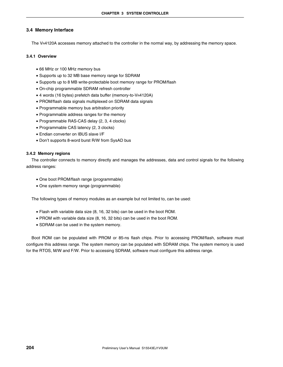 4 memory interface, 1 overview, 2 memory regions | NEC Network Controller uPD98502 User Manual | Page 204 / 595