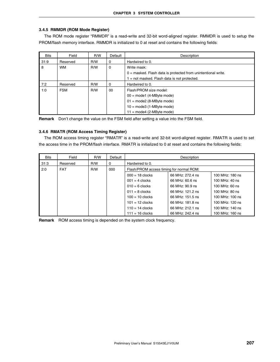 5 rmmdr (rom mode register), 6 rmatr (rom access timing register) | NEC Network Controller uPD98502 User Manual | Page 207 / 595