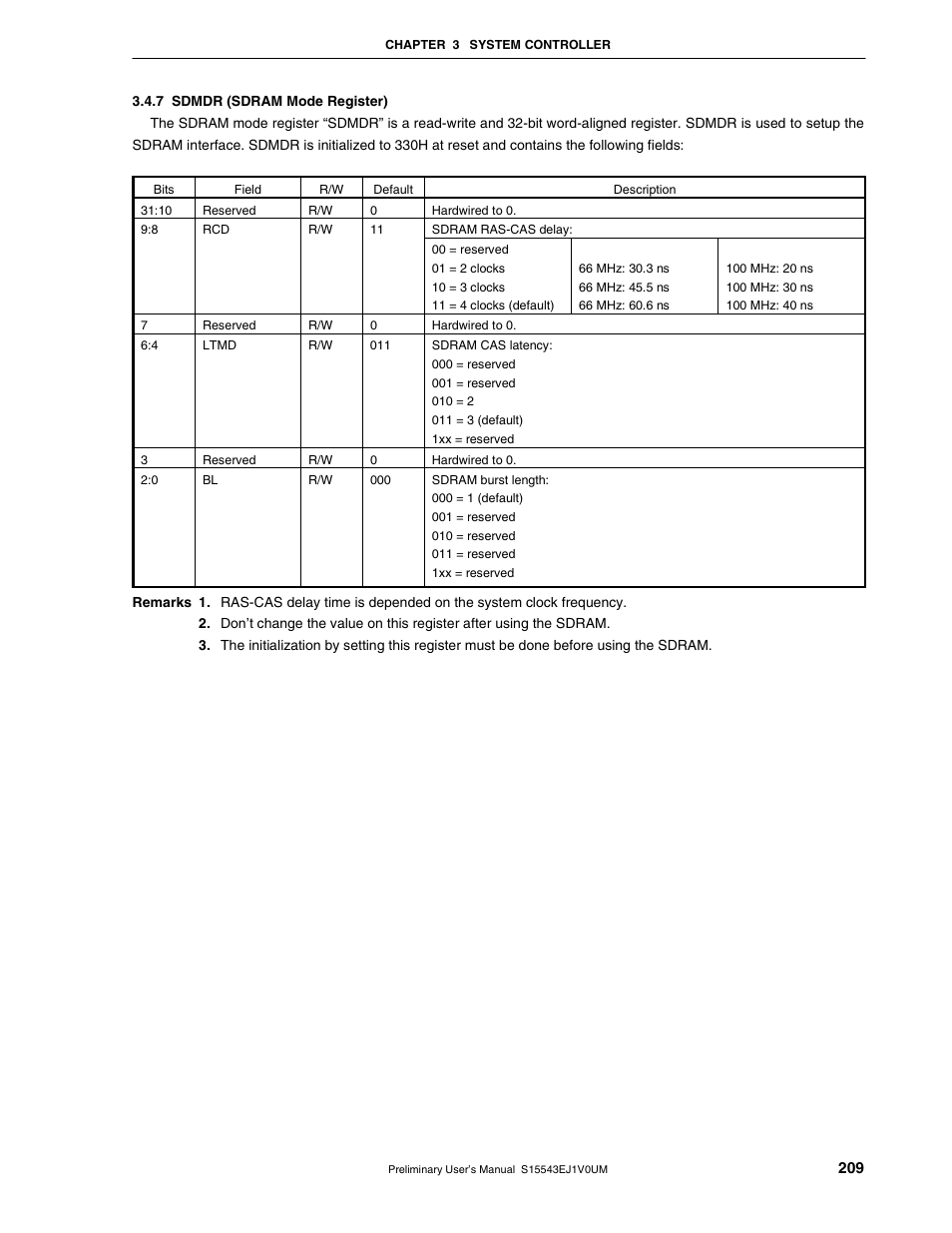 7 sdmdr (sdram mode register) | NEC Network Controller uPD98502 User Manual | Page 209 / 595