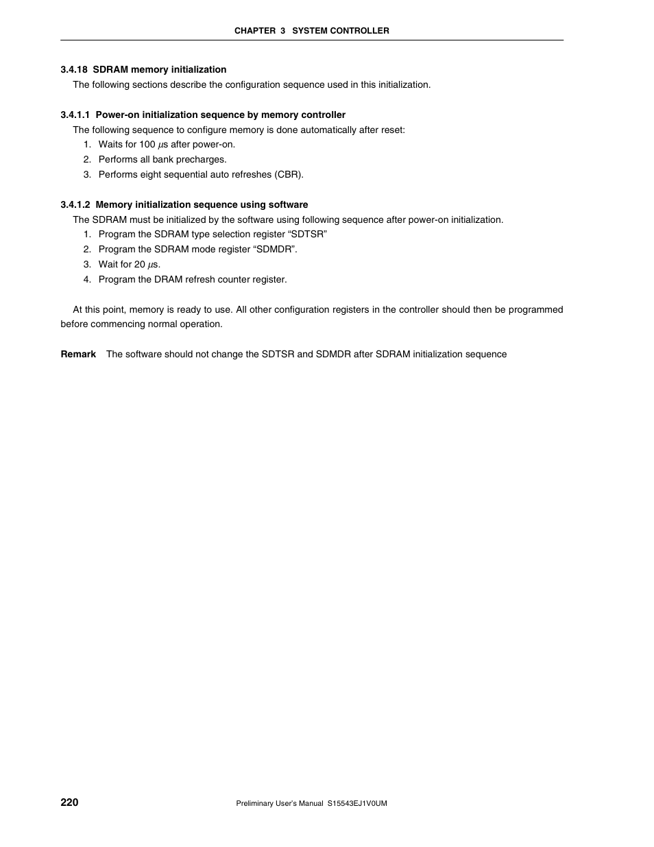 18 sdram memory initialization | NEC Network Controller uPD98502 User Manual | Page 220 / 595