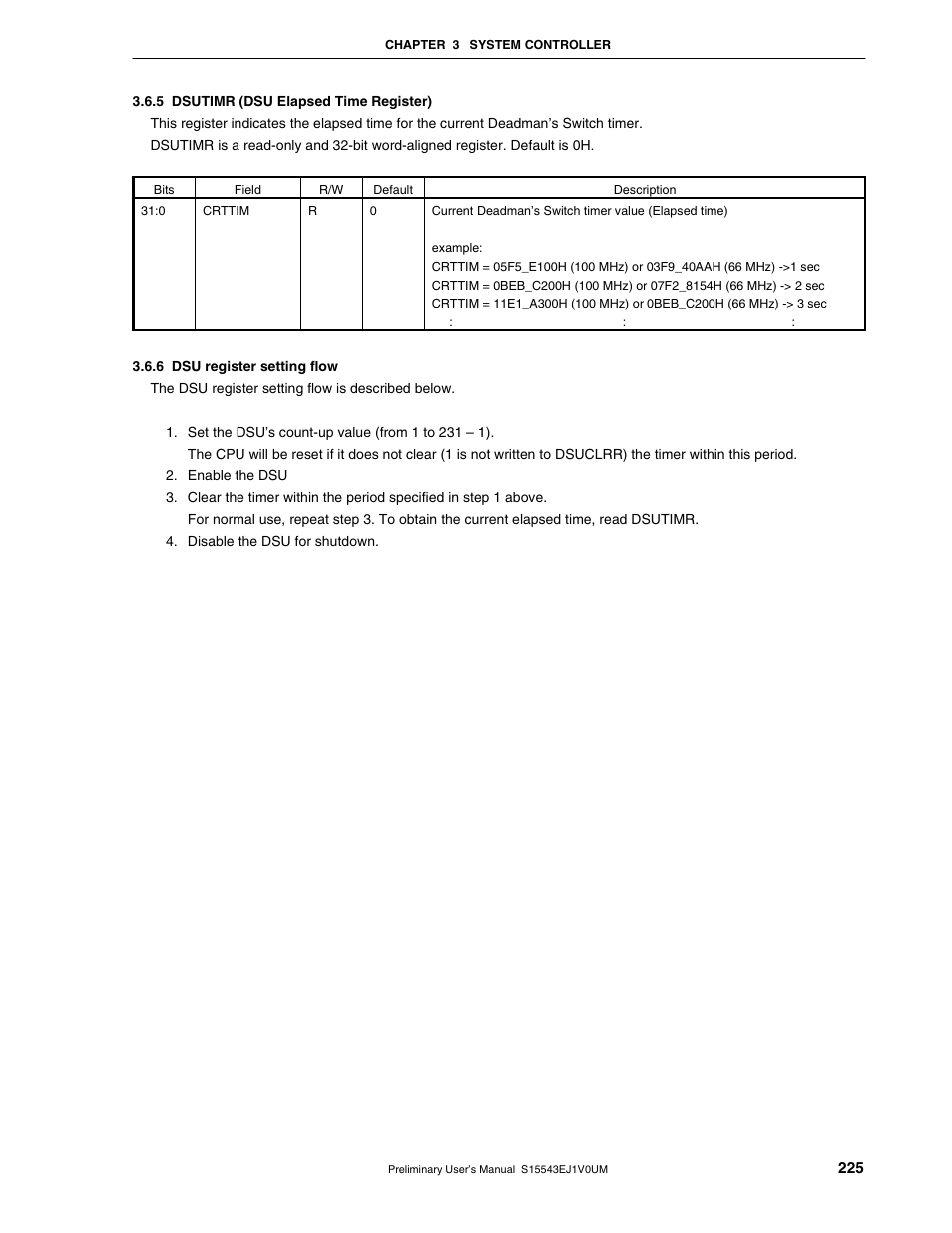 5 dsutimr (dsu elapsed time register), 6 dsu register setting flow | NEC Network Controller uPD98502 User Manual | Page 225 / 595