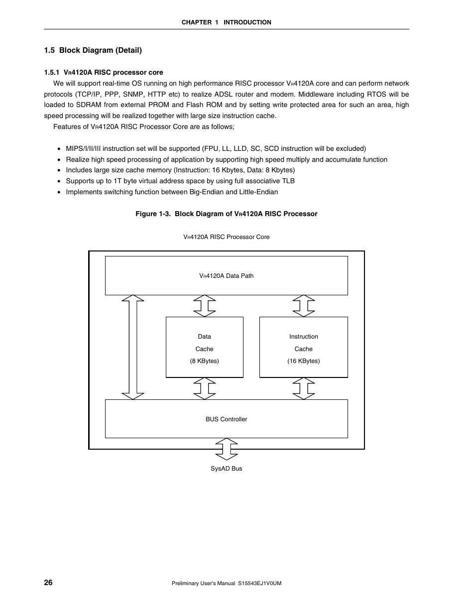 5 block diagram (detail), 1 vr4120a risc processor core | NEC Network Controller uPD98502 User Manual | Page 26 / 595