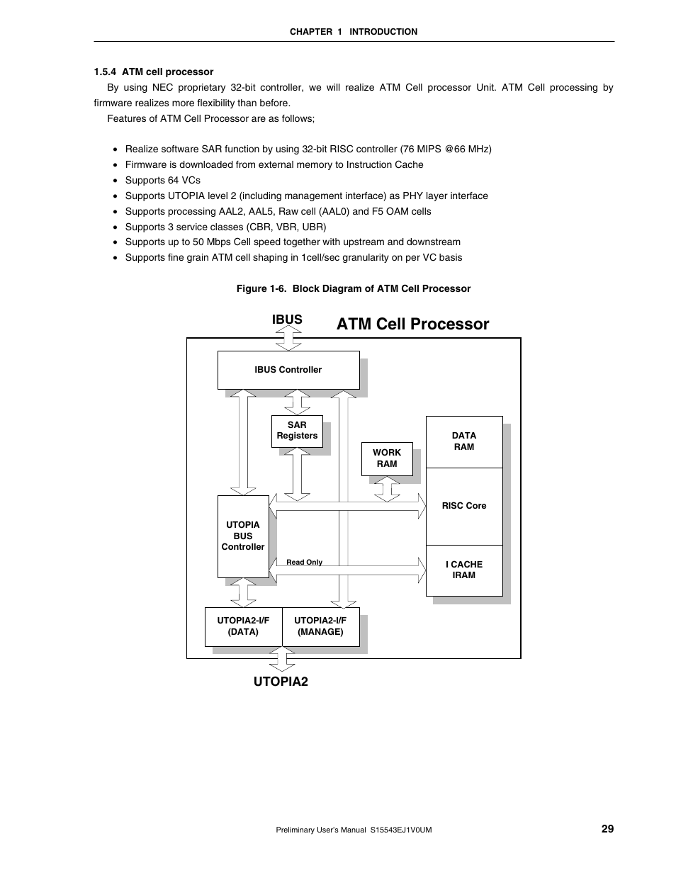 4 atm cell processor, Atm cell processor, Ibus | Utopia2 | NEC Network Controller uPD98502 User Manual | Page 29 / 595