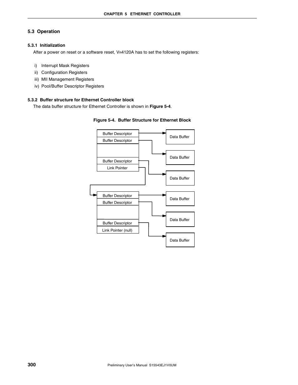 3 operation, 1 initialization, 2 buffer structure for ethernet controller block | NEC Network Controller uPD98502 User Manual | Page 300 / 595