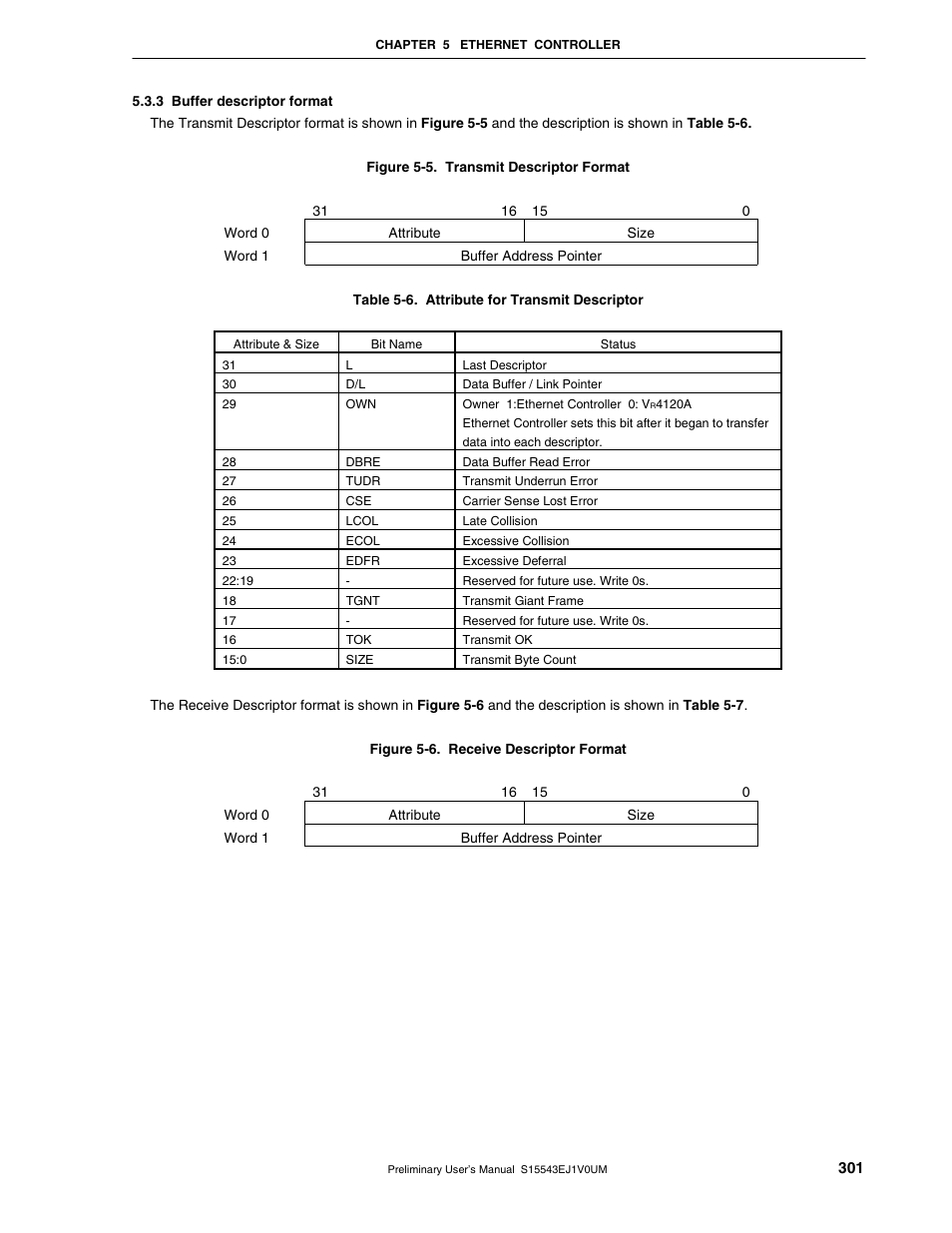 3 buffer descriptor format | NEC Network Controller uPD98502 User Manual | Page 301 / 595