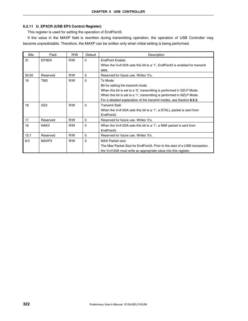 11 u_ep3cr (usb ep3 control register) | NEC Network Controller uPD98502 User Manual | Page 322 / 595