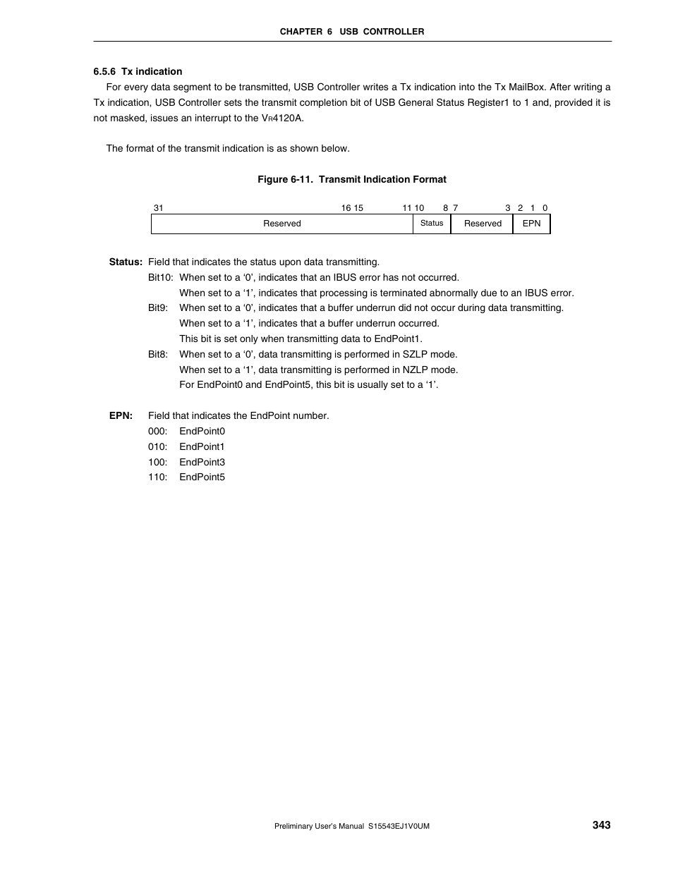 6 tx indication | NEC Network Controller uPD98502 User Manual | Page 343 / 595