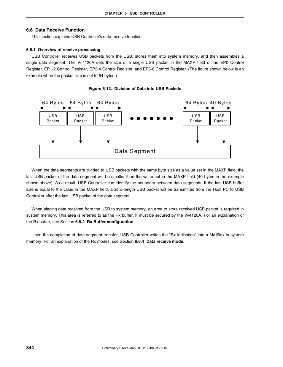 6 data receive function, 1 overview of receive processing, D ata s egm ent | NEC Network Controller uPD98502 User Manual | Page 344 / 595