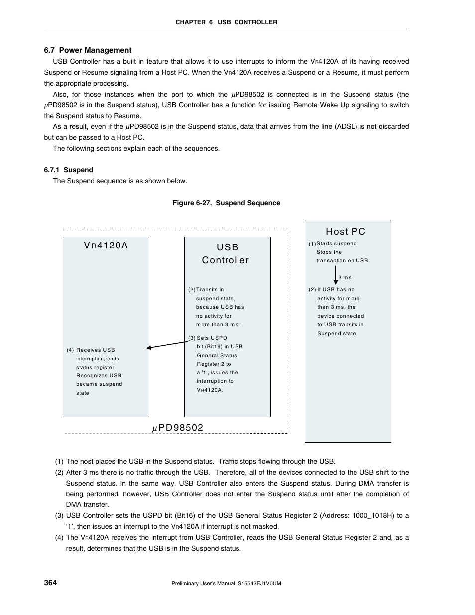 7 power management, 1 suspend, H ost p c | NEC Network Controller uPD98502 User Manual | Page 364 / 595