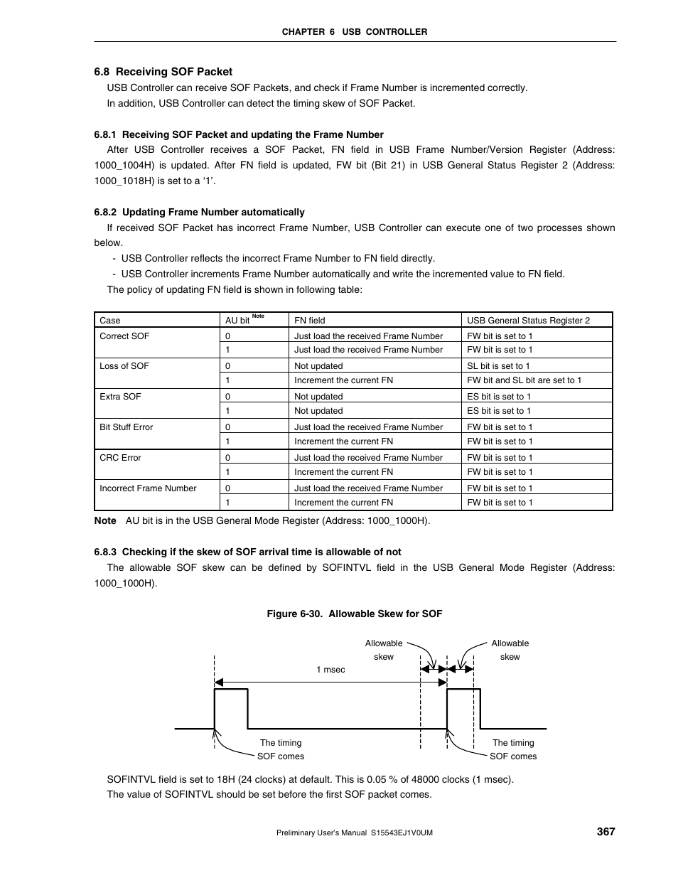 8 receiving sof packet, 2 updating frame number automatically | NEC Network Controller uPD98502 User Manual | Page 367 / 595