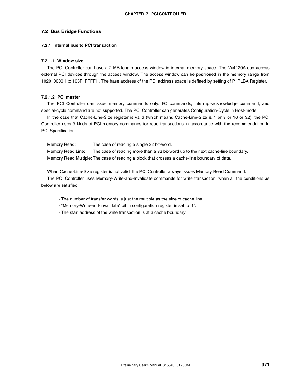 2 bus bridge functions, 1 internal bus to pci transaction | NEC Network Controller uPD98502 User Manual | Page 371 / 595