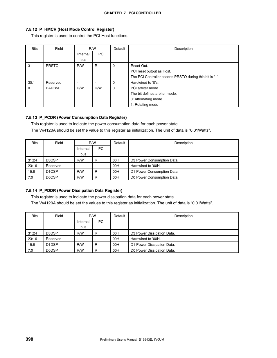 12 p_hmcr (host mode control register), 13 p_pcdr (power consumption data register), 14 p_pddr (power dissipation data register) | NEC Network Controller uPD98502 User Manual | Page 398 / 595