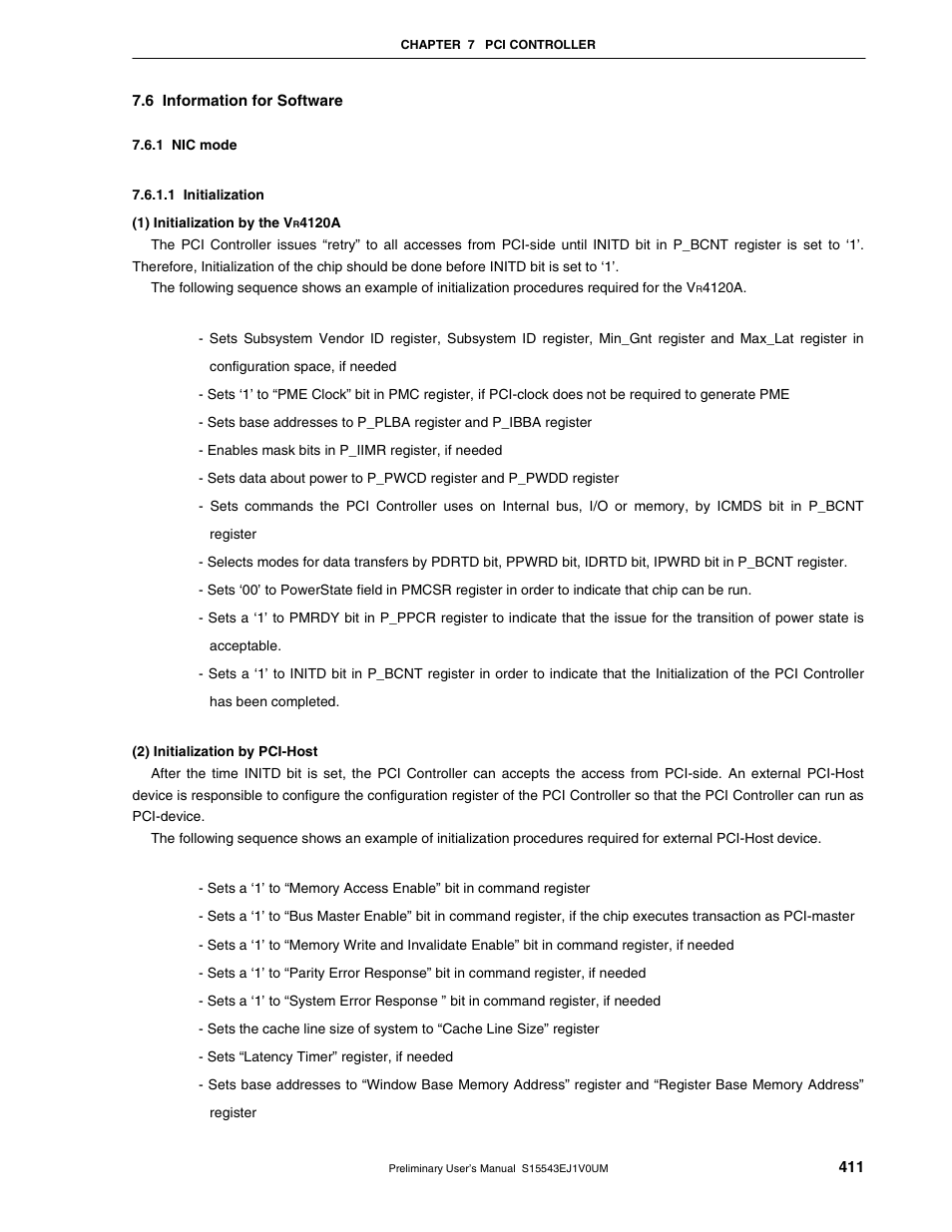 6 information for software, 1 nic mode | NEC Network Controller uPD98502 User Manual | Page 411 / 595