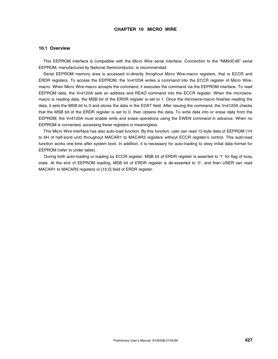Chapter 10 micro wire, 1 overview | NEC Network Controller uPD98502 User Manual | Page 427 / 595
