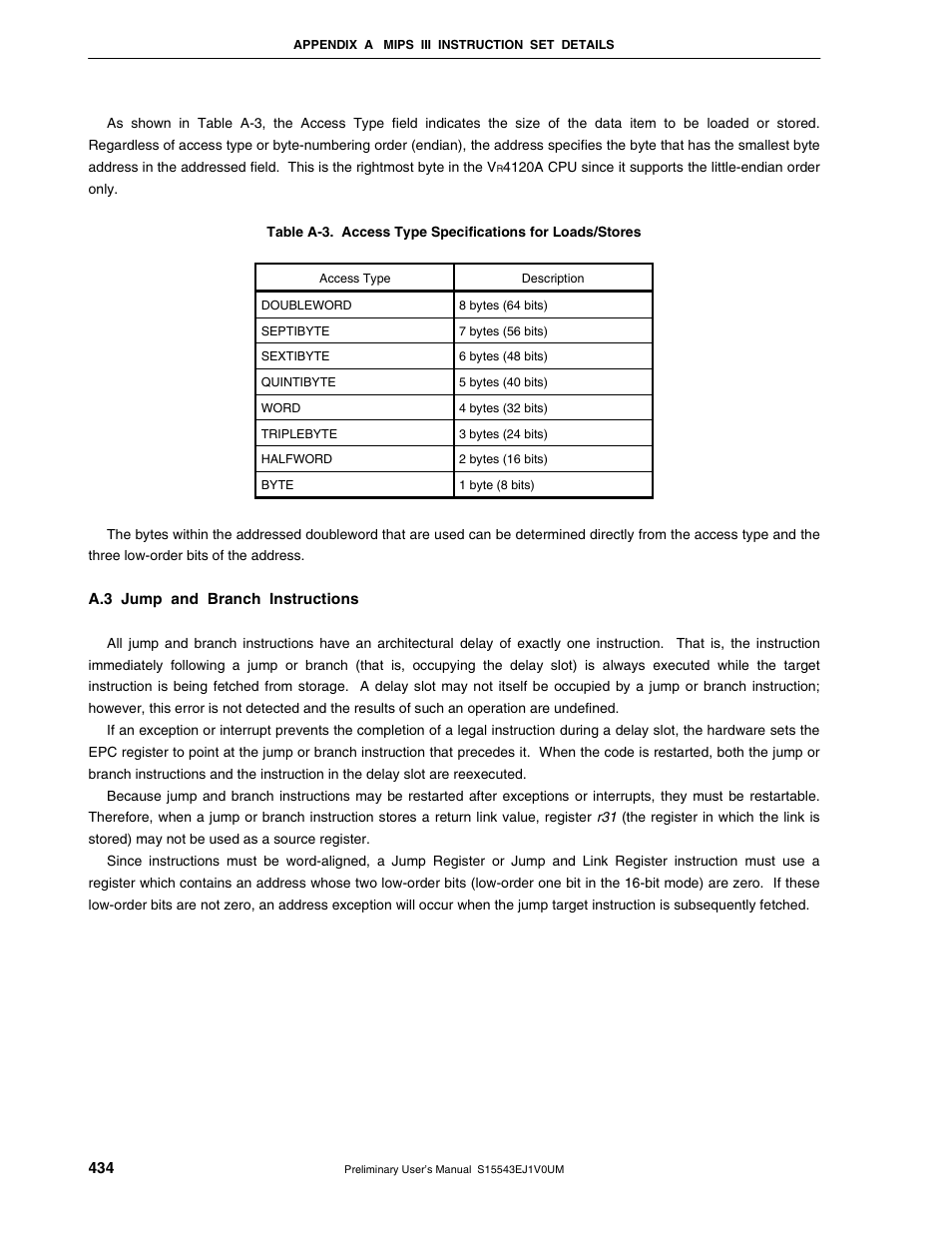 A.3 jump and branch instructions | NEC Network Controller uPD98502 User Manual | Page 434 / 595