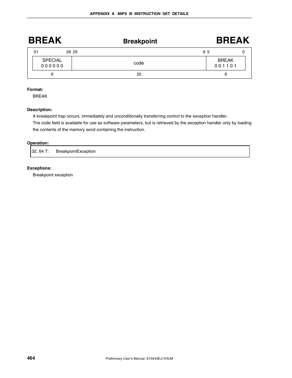 Break, Breakpoint | NEC Network Controller uPD98502 User Manual | Page 464 / 595