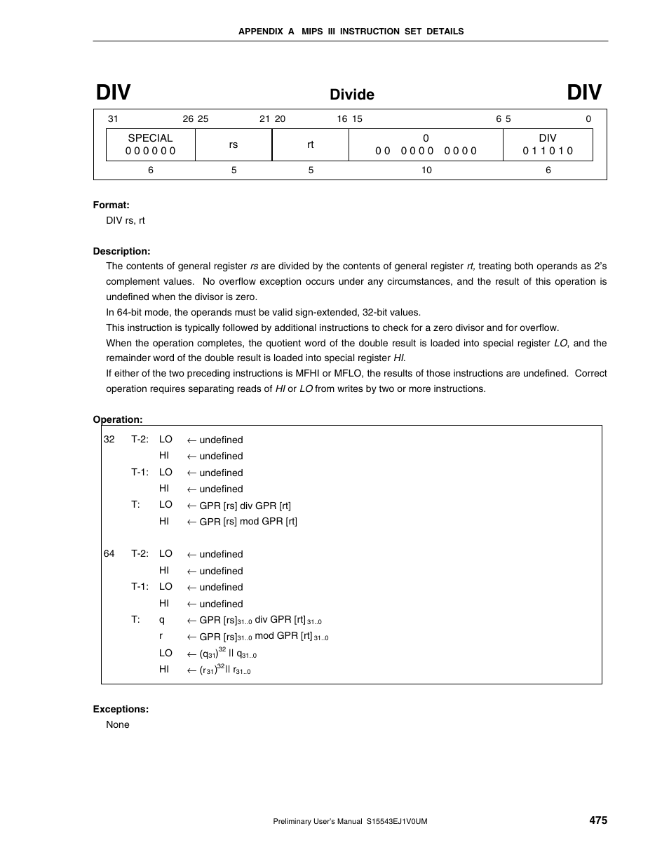 Divide | NEC Network Controller uPD98502 User Manual | Page 475 / 595