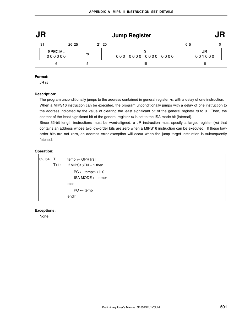 Jump register | NEC Network Controller uPD98502 User Manual | Page 501 / 595
