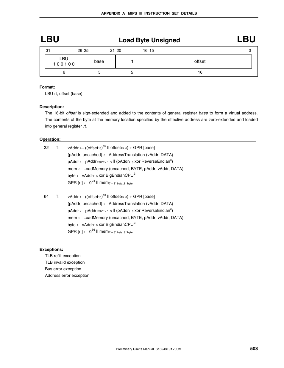 Load byte unsigned | NEC Network Controller uPD98502 User Manual | Page 503 / 595