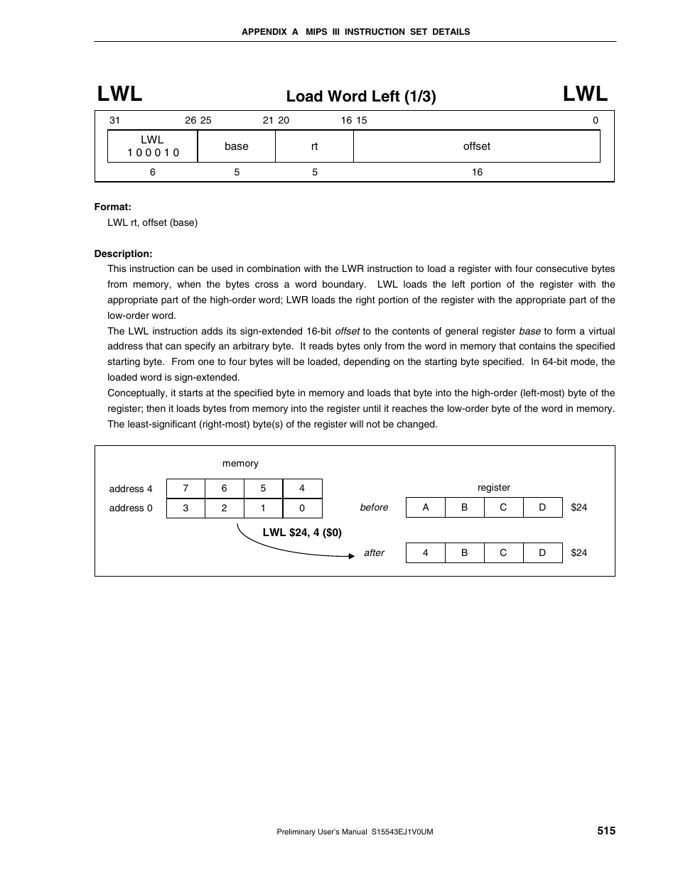 Load word left (1/3) | NEC Network Controller uPD98502 User Manual | Page 515 / 595