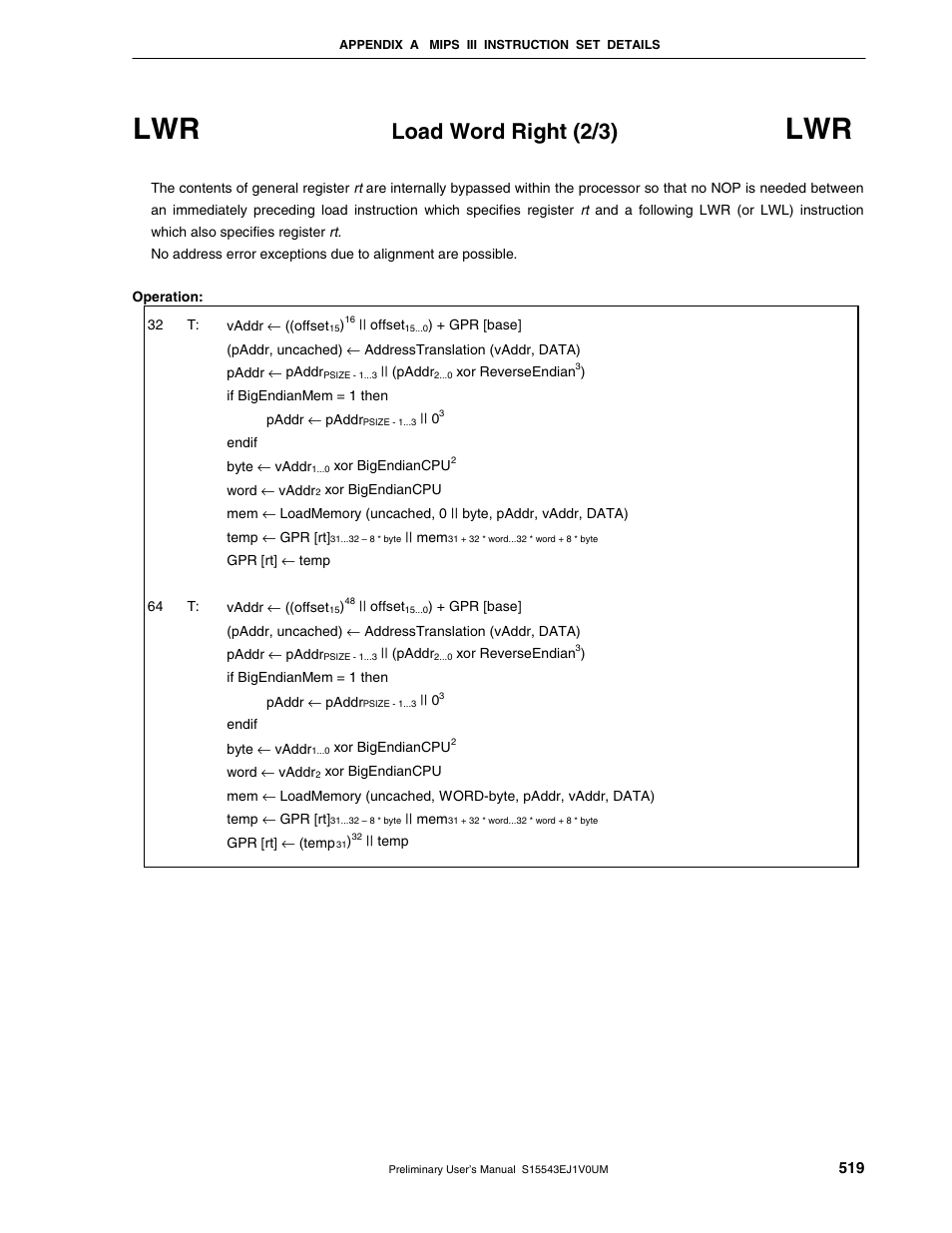 Load word right (2/3) | NEC Network Controller uPD98502 User Manual | Page 519 / 595