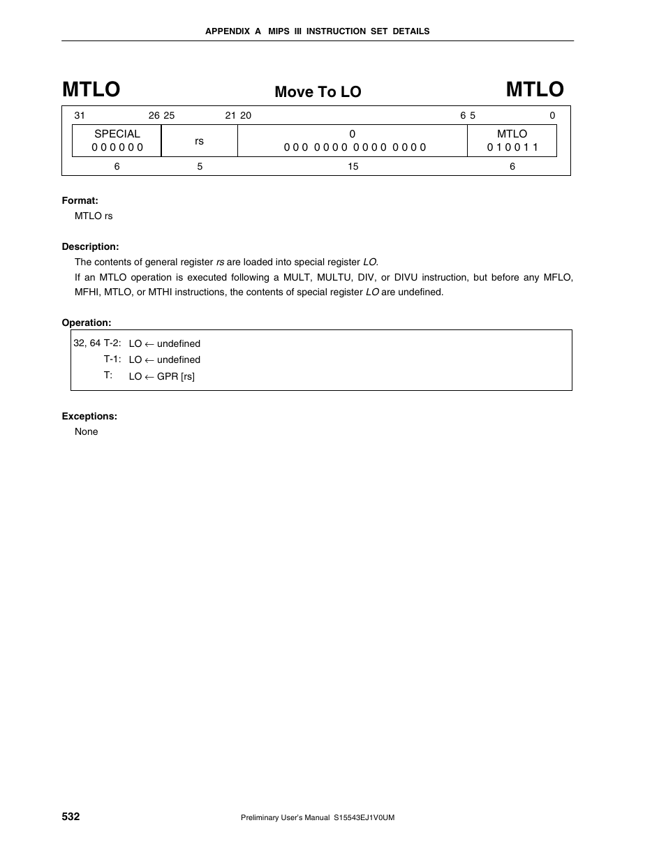 Mtlo, Move to lo | NEC Network Controller uPD98502 User Manual | Page 532 / 595