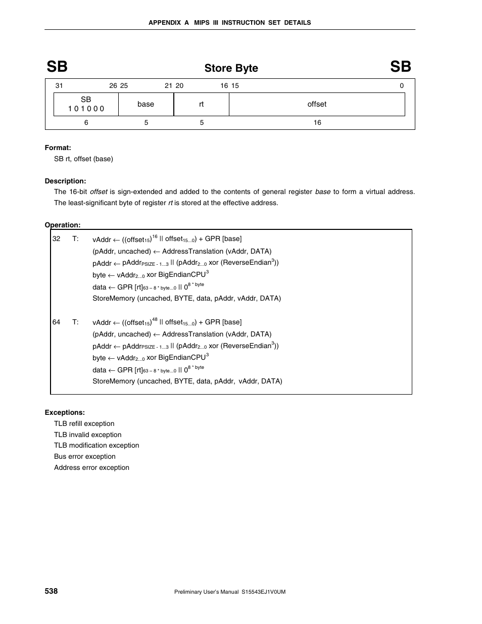 Store byte | NEC Network Controller uPD98502 User Manual | Page 538 / 595