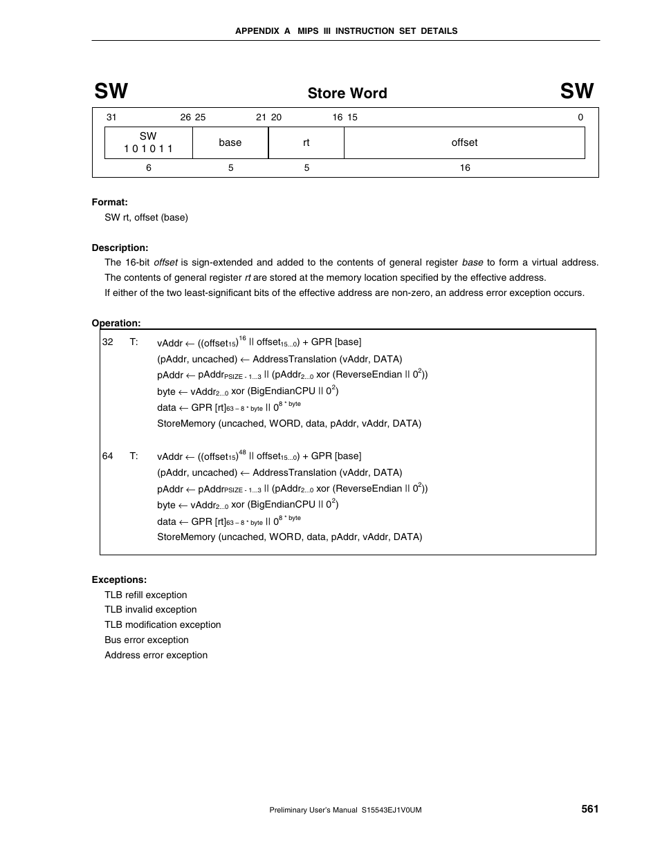 Store word | NEC Network Controller uPD98502 User Manual | Page 561 / 595