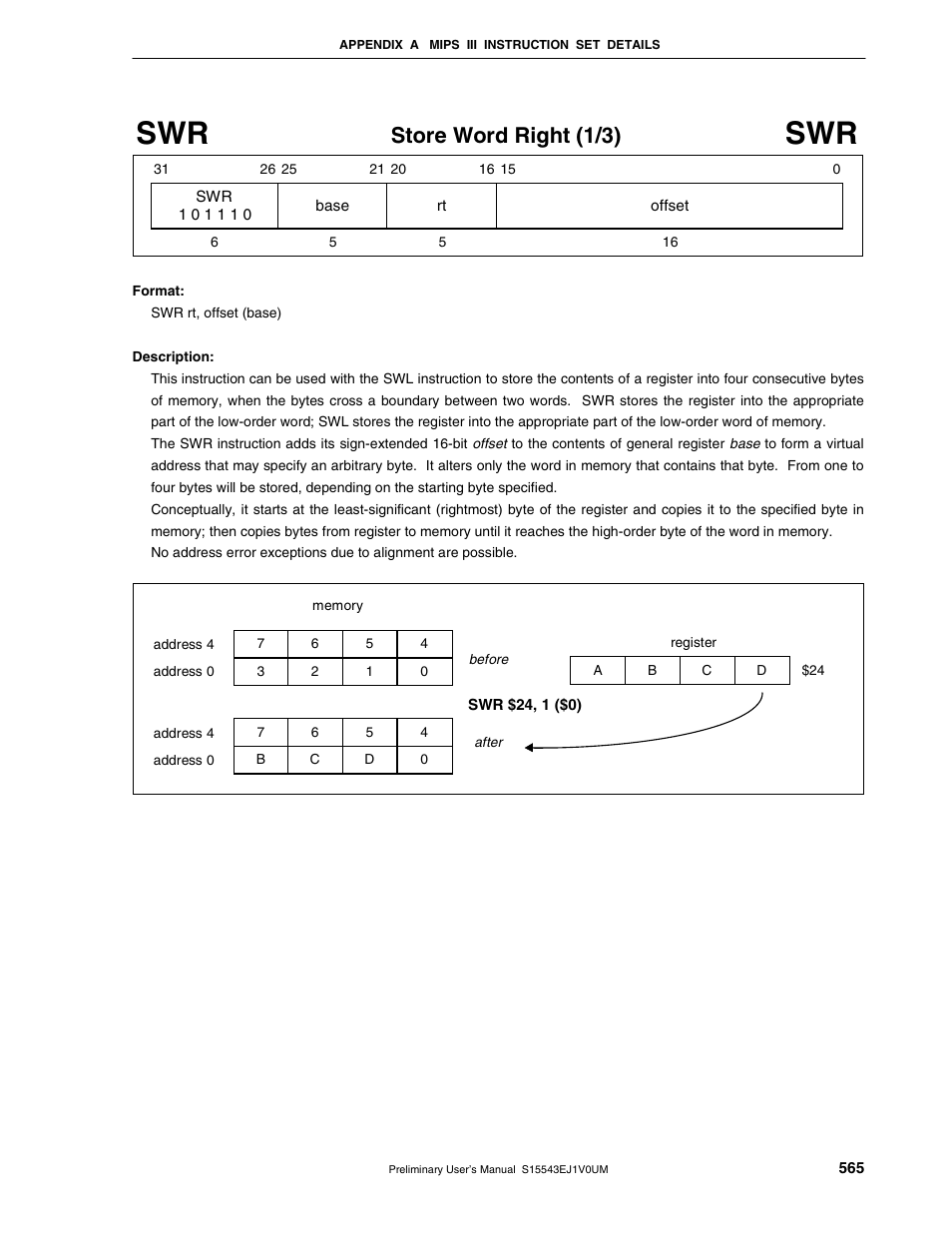Store word right (1/3) | NEC Network Controller uPD98502 User Manual | Page 565 / 595