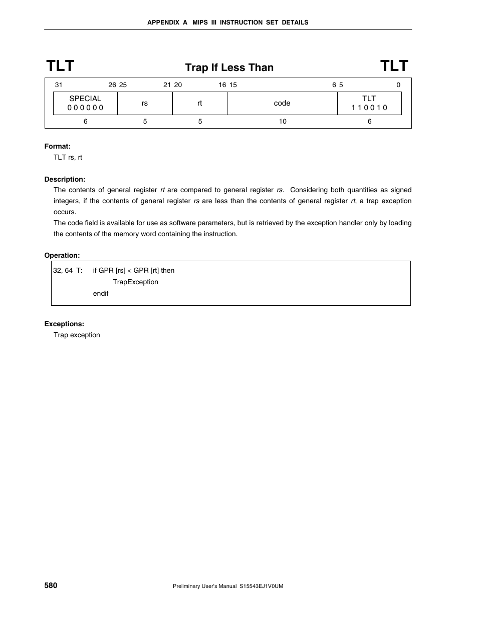 Trap if less than | NEC Network Controller uPD98502 User Manual | Page 580 / 595