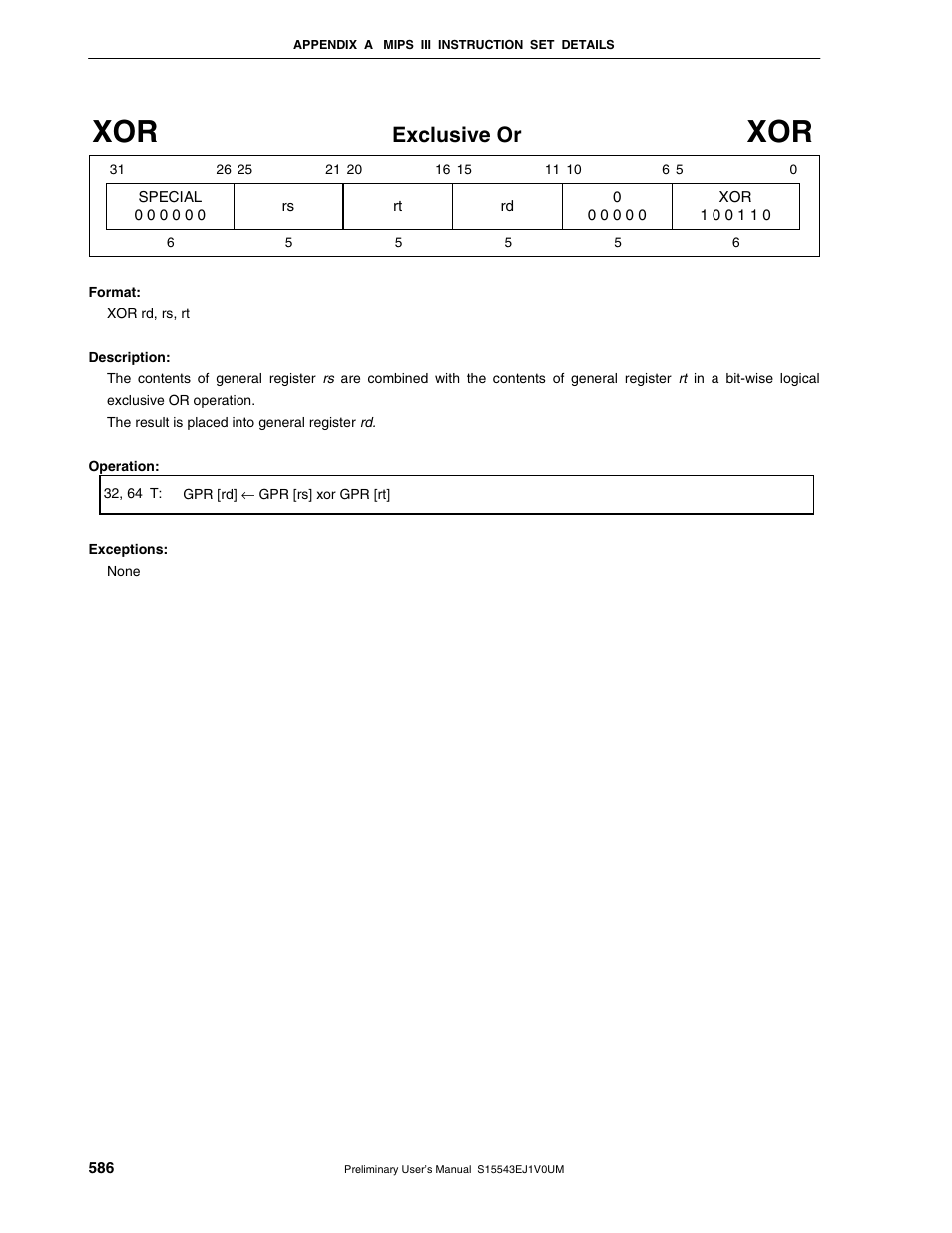 Exclusive or | NEC Network Controller uPD98502 User Manual | Page 586 / 595