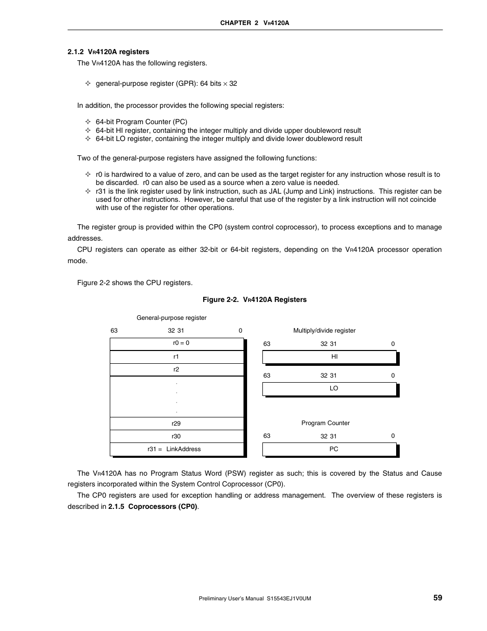 2 vr4120a registers | NEC Network Controller uPD98502 User Manual | Page 59 / 595