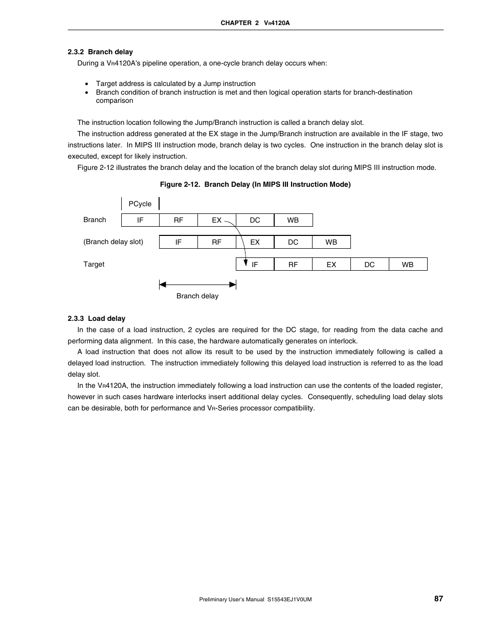 2 branch delay, 3 load delay | NEC Network Controller uPD98502 User Manual | Page 87 / 595