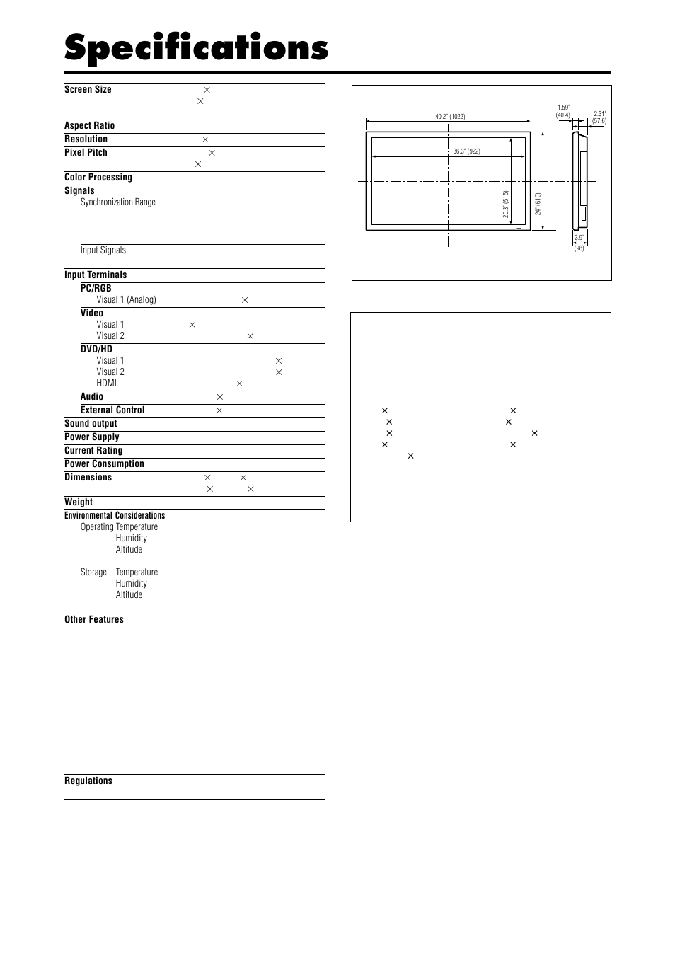 Specifications | NEC PX-42XR4A User Manual | Page 4 / 20