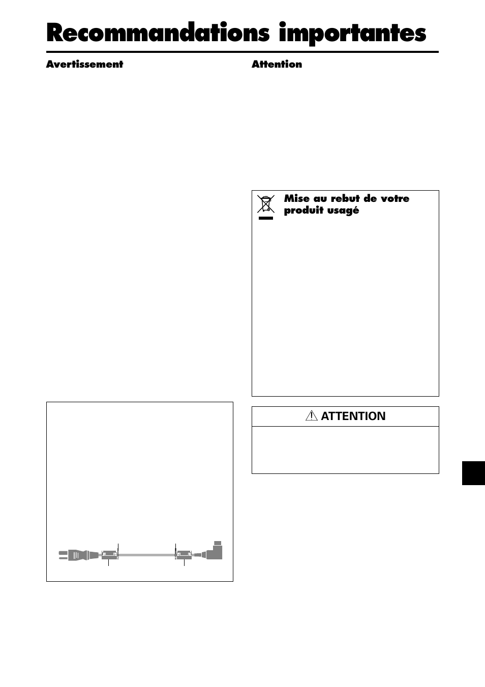 Recommandations importantes, Attention | NEC PX-42XR4A User Manual | Page 7 / 20