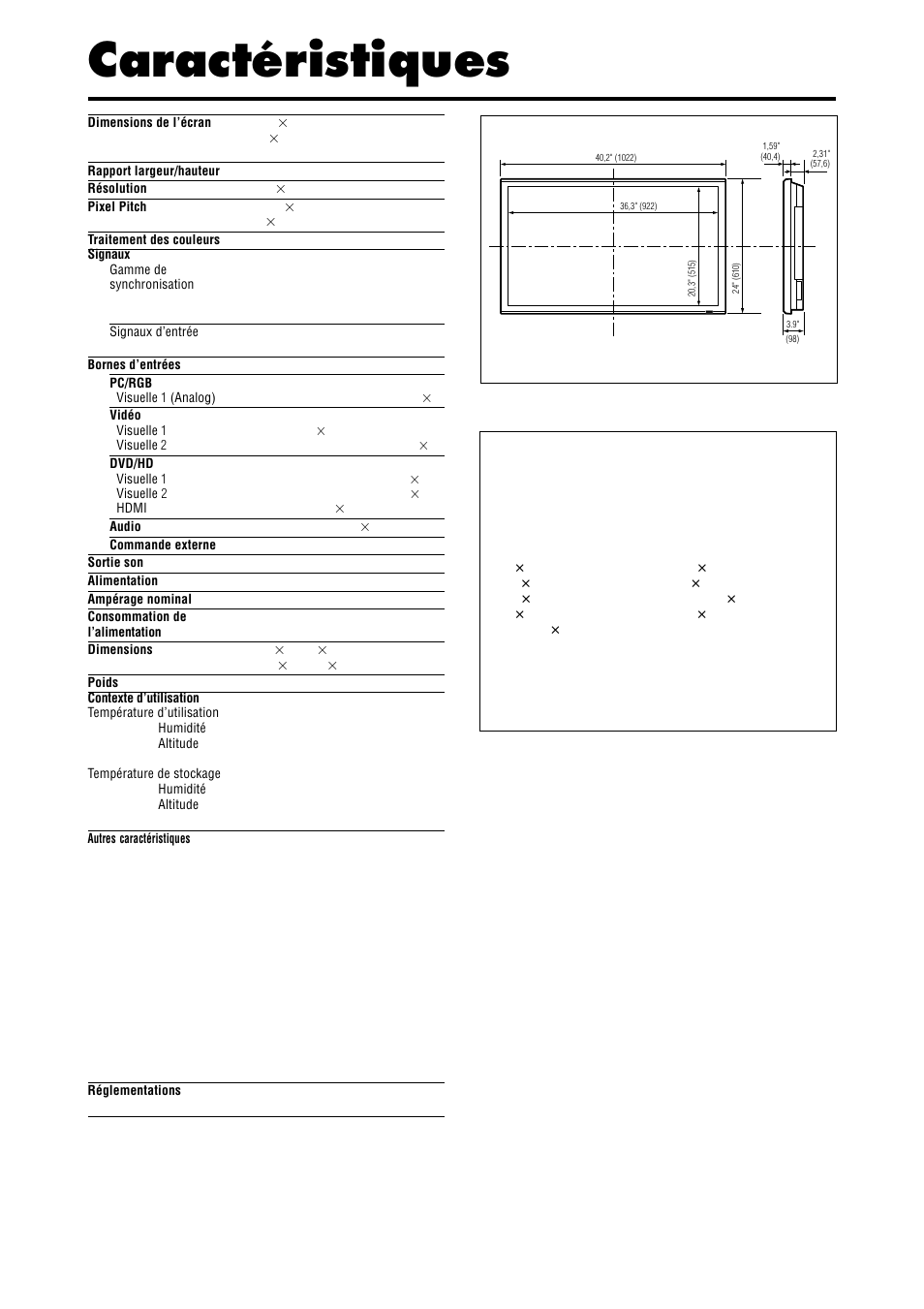 Caractéristiques | NEC PX-42XR4A User Manual | Page 8 / 20