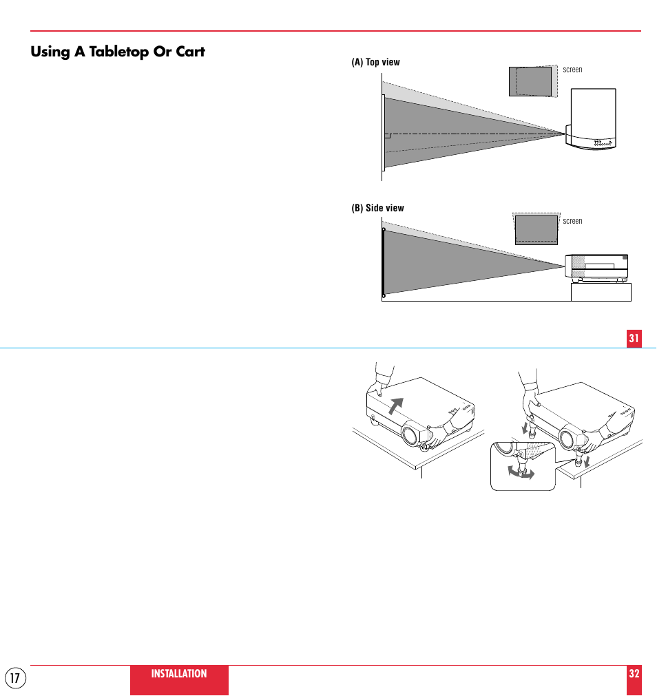 Using a tabletop or cart | NEC MT1000 User Manual | Page 17 / 44
