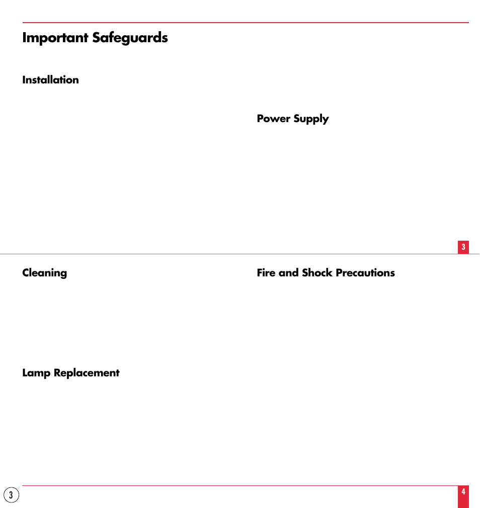 Important safeguards, Installation, Power supply | Cleaning, Lamp replacement, Fire and shock precautions | NEC MT1000 User Manual | Page 3 / 44