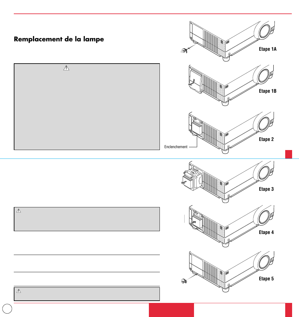 Remplacement de la lampe | NEC MT1000 User Manual | Page 34 / 44